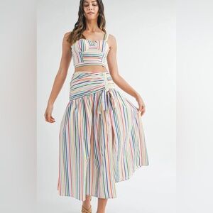 Mable Striped Bustier Top and Midi Skirt Set Medium M 2 Piece